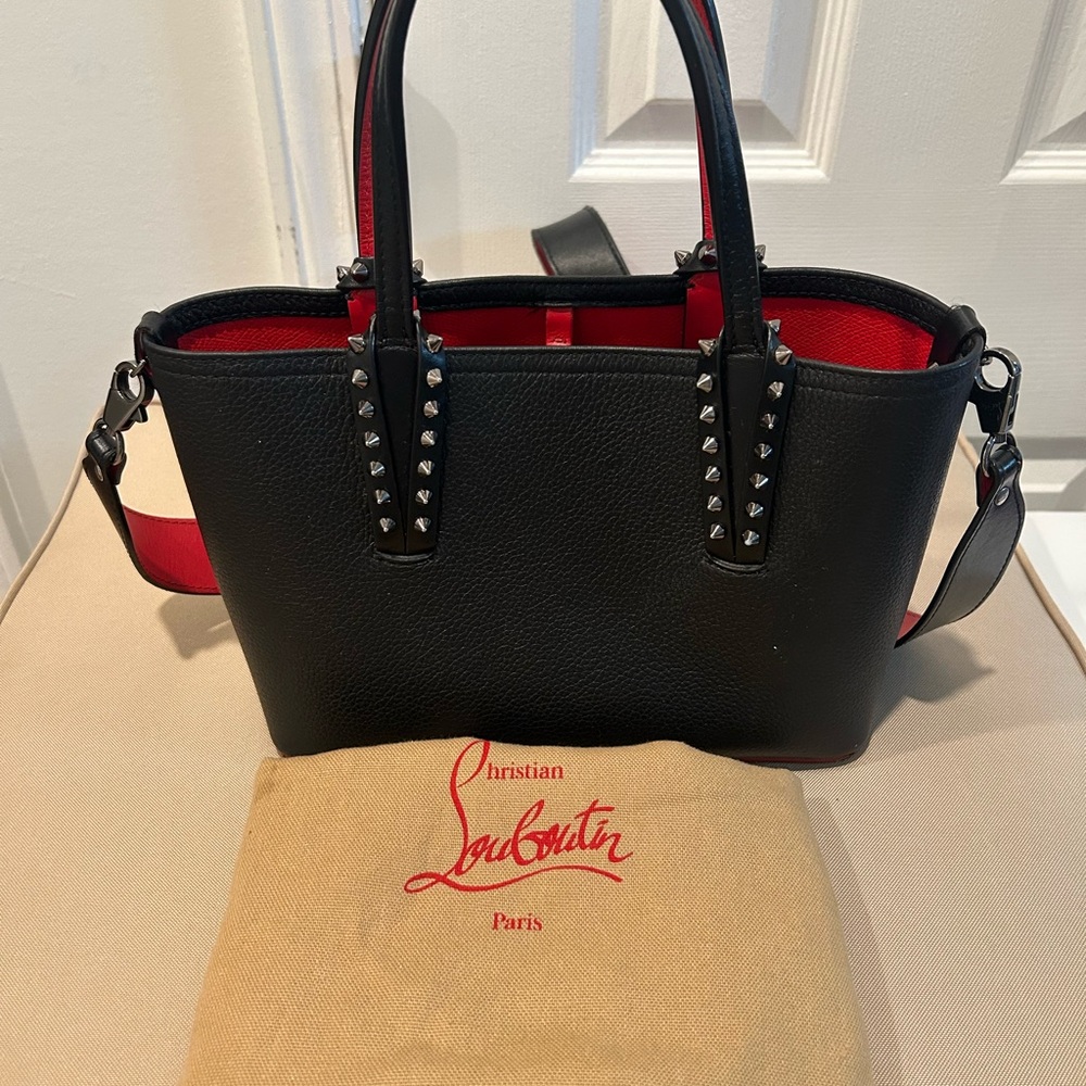 Christian Louboutin Cabata Black Tote with Red Lining and Spikes